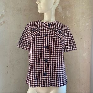 Vintage Short Sleeve Houndstooth Top Button Up Shirt